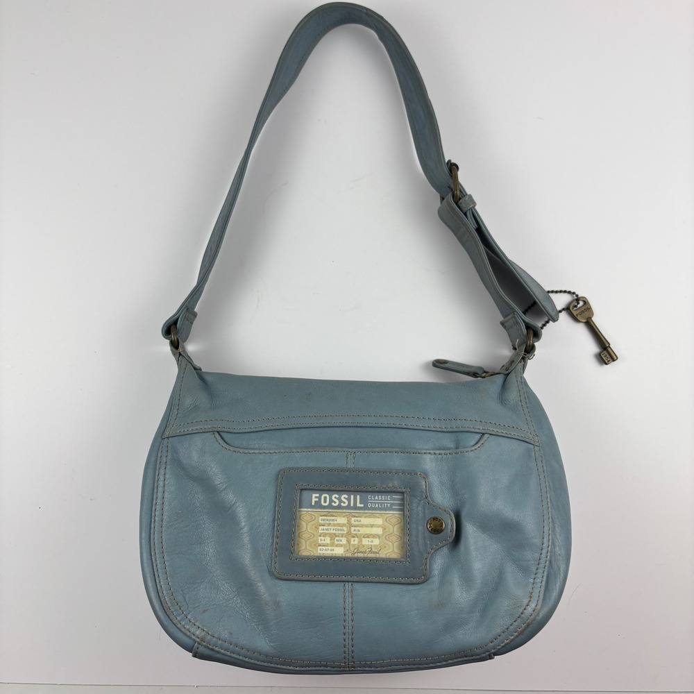Vtg Y2K Fossil Janet Shoulder Bag Womens Small Blue Leather Boho Crossbody